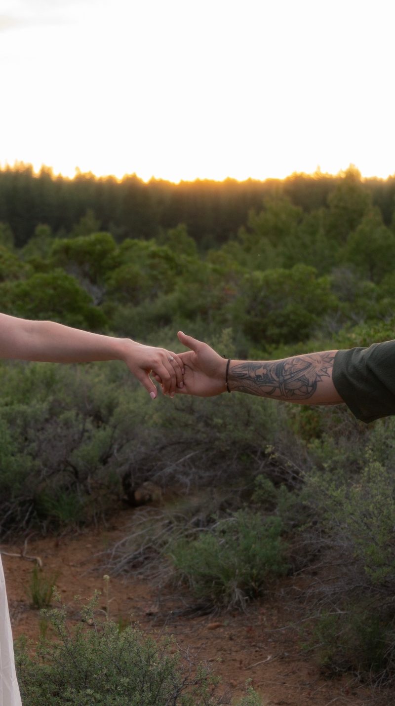 Holding hands at sunset